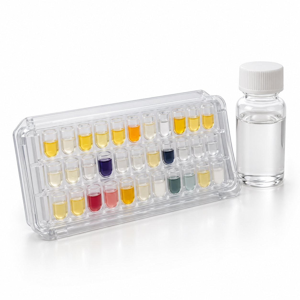Manual microbial identification panel tray with reagent bottle