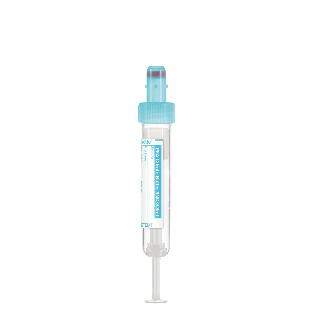 S-Monovette® PFA, Citrate 9NC 0.129 mol/l 3.8% buffered, 3.8 ml, cap light blue, (LxØ): 65 x 13 mm, with paper label