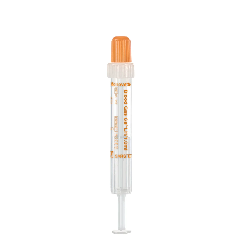 Blood Gas Monovette®, calcium-balanced lithium heparin, 1 ml, cap white/orange, connection: Luer (m)