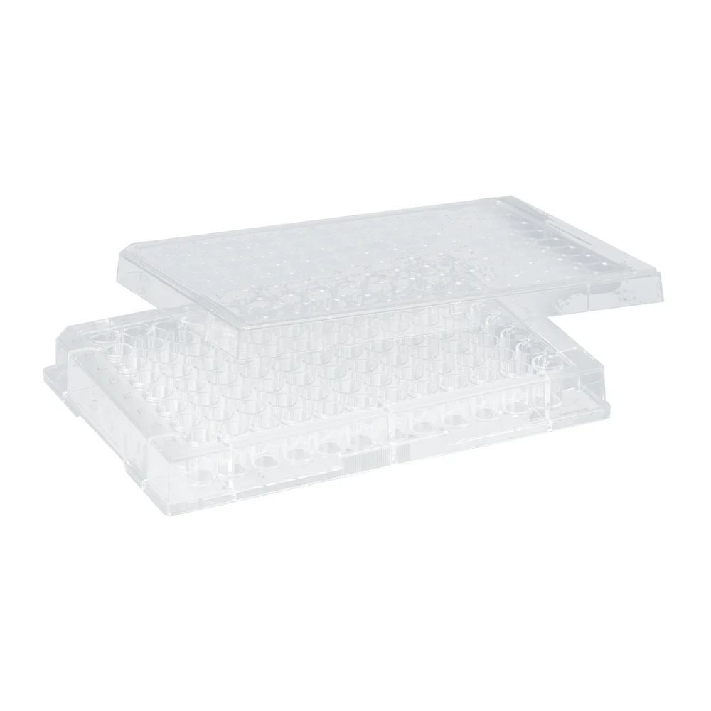 Micro test plate, 96 well, slip-on lid, flat base, PS, transparent