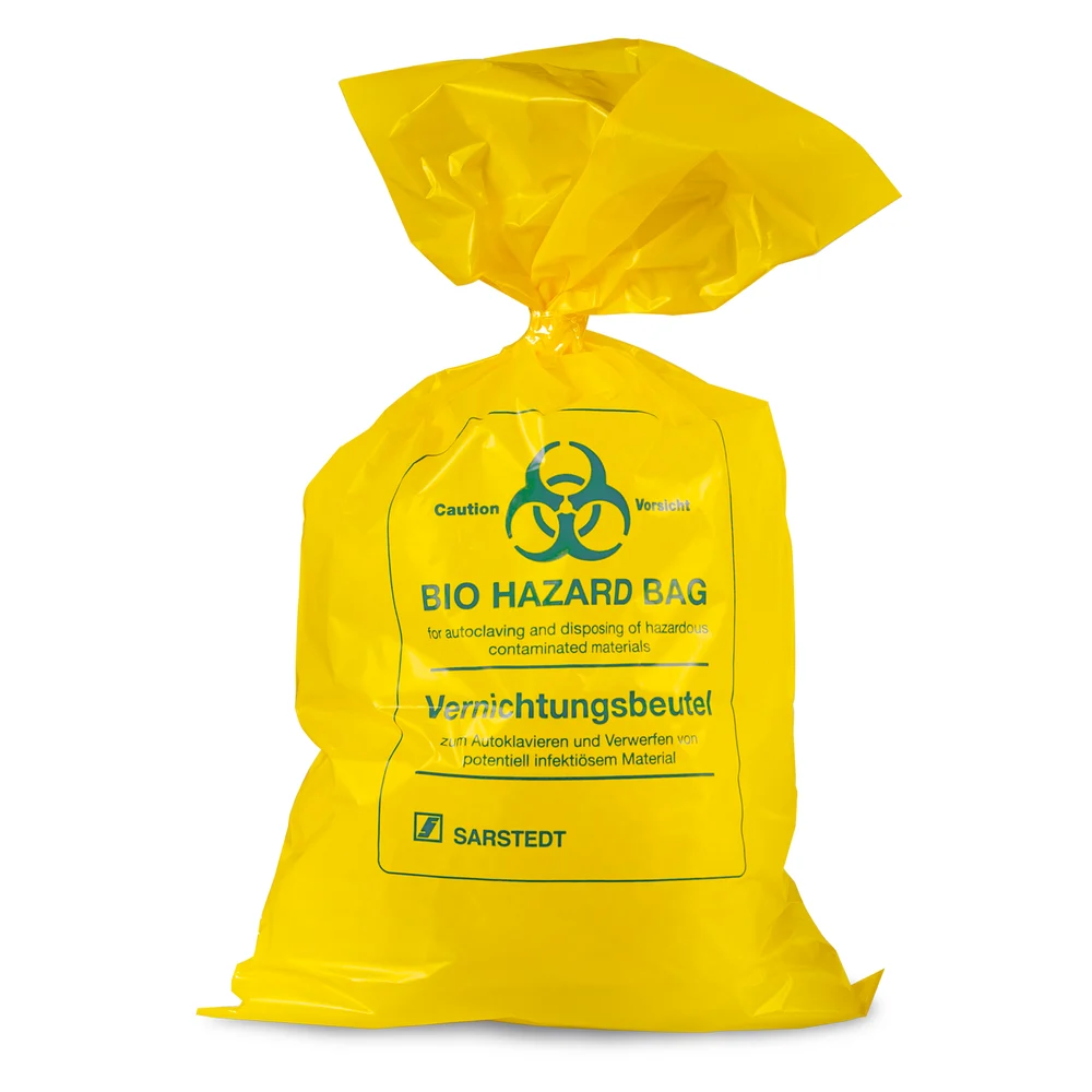 Disposal bags, 7 l, (LxW): 500 x 300 mm, PP, yellow, with print Biohazard