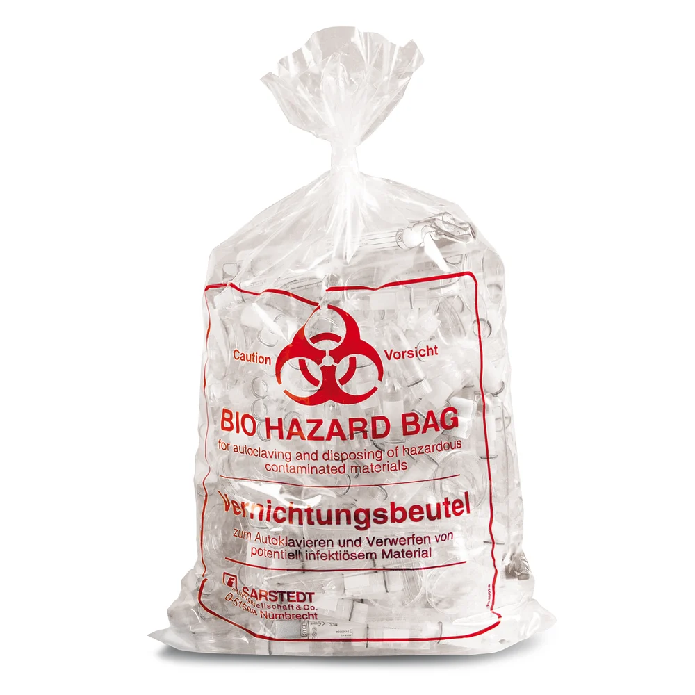 Disposal bags, 7 l, (LxW): 500 x 300 mm, PP, transparent, with print Biohazard