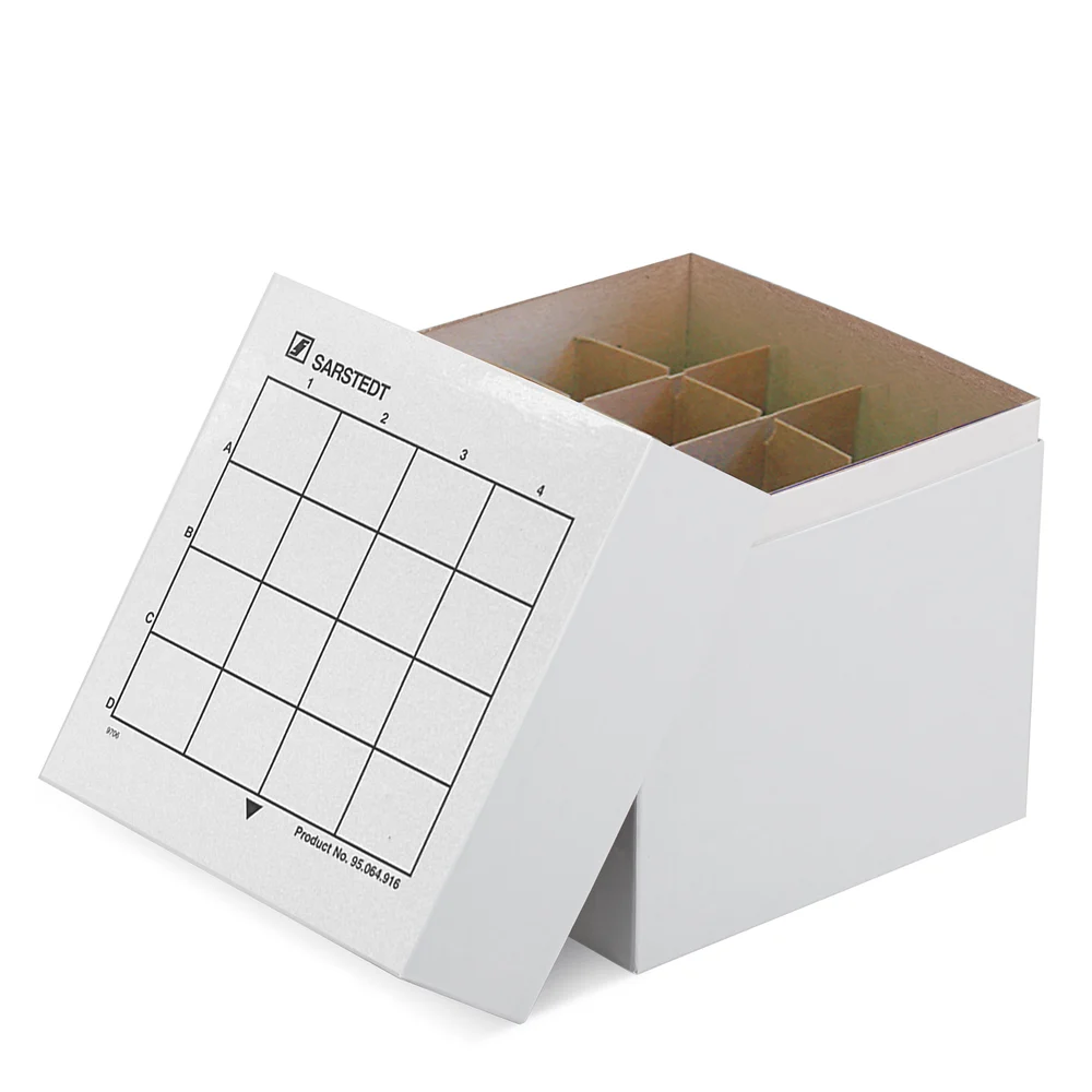 Storage box, slip-on lid, cardboard, format: 4 x 4, for 16 collection tubes
