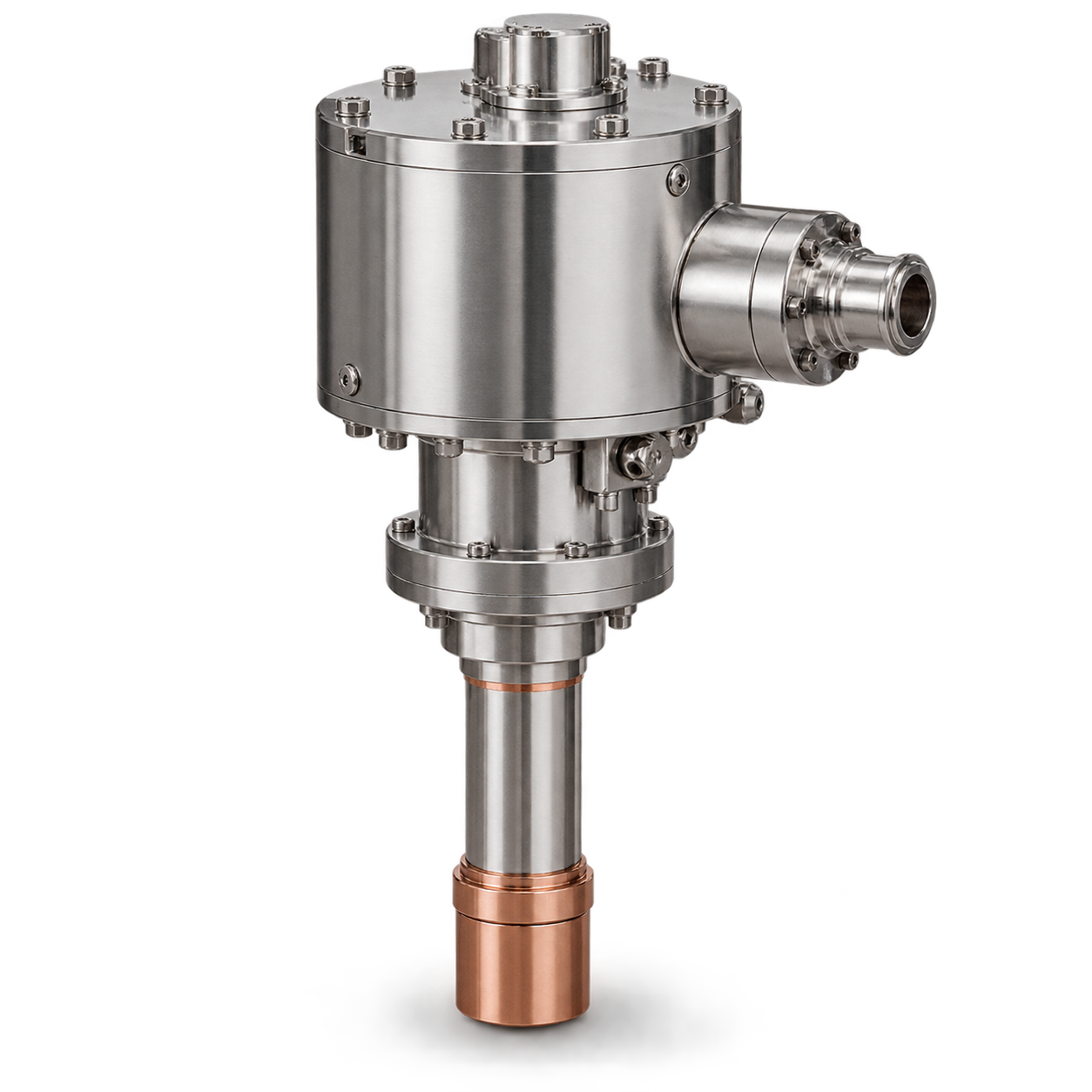 Stainless-steel cryocooler cold head assembly with a vertical cold finger
