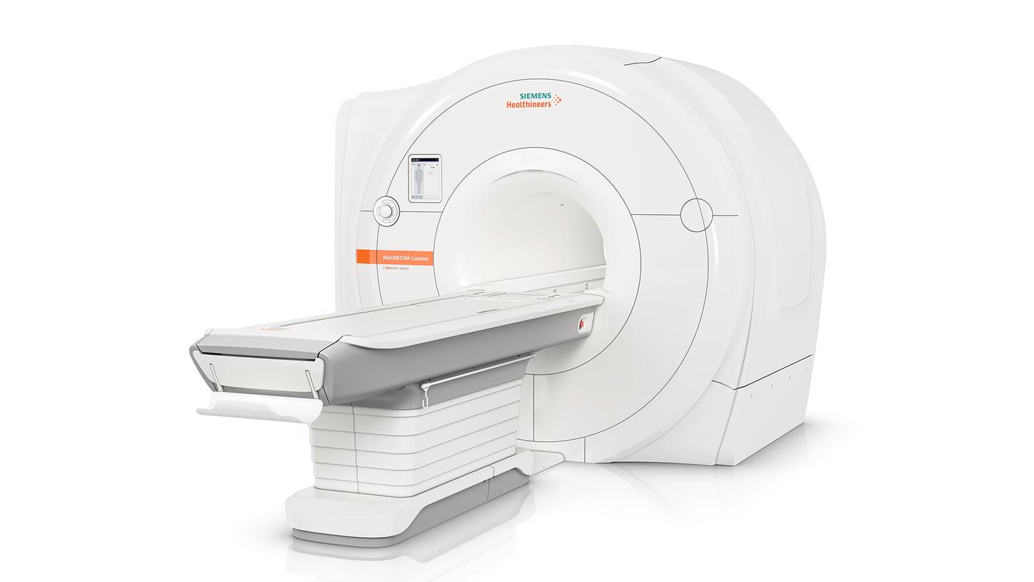 Siemens Healthineers MAGNETOM Lumina 3T MRI scanner and patient table, official manufacturer image