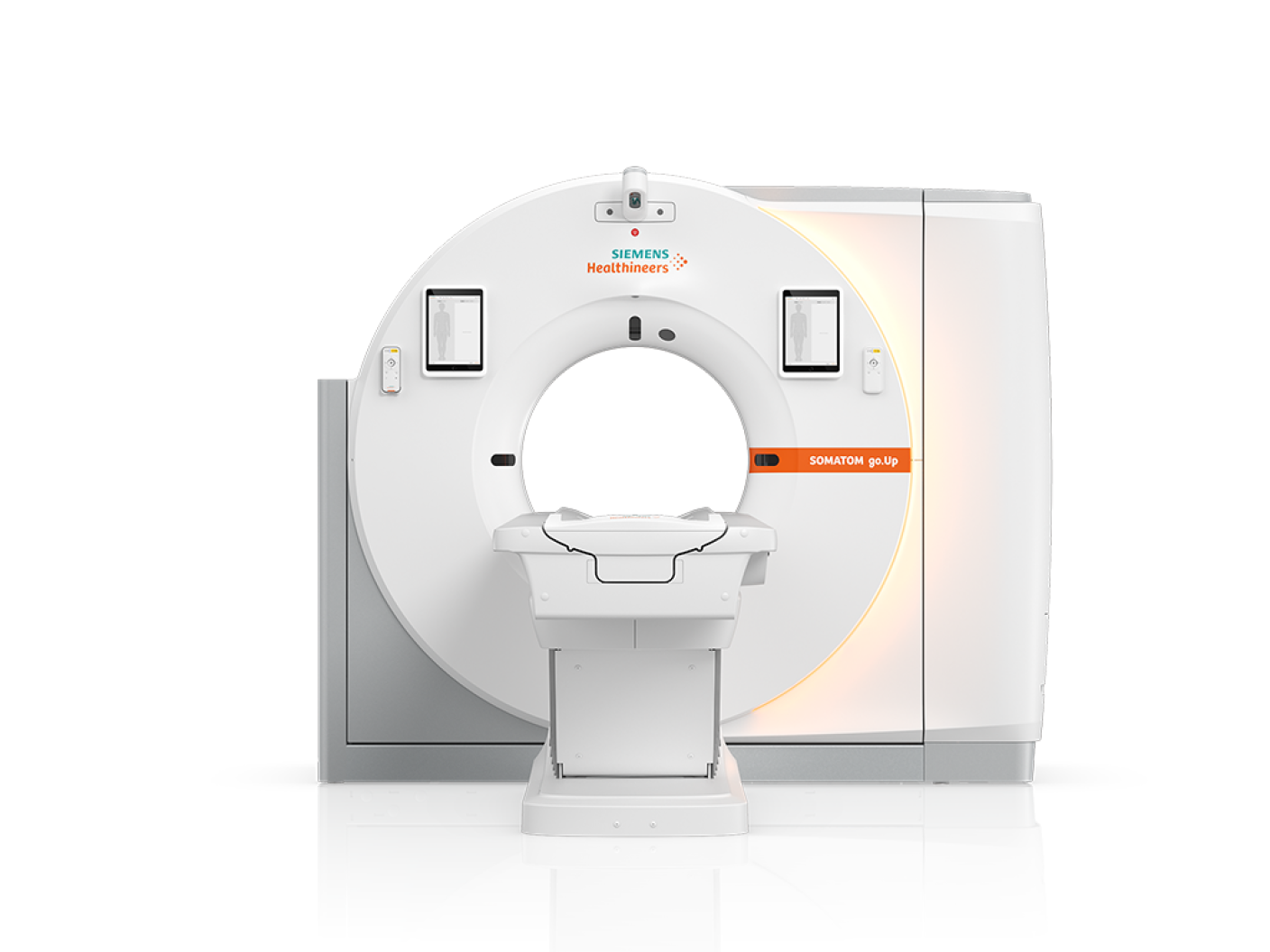 Siemens Healthineers SOMATOM go.Up CT scanner with manufacturer-displayed workflow options, official product image