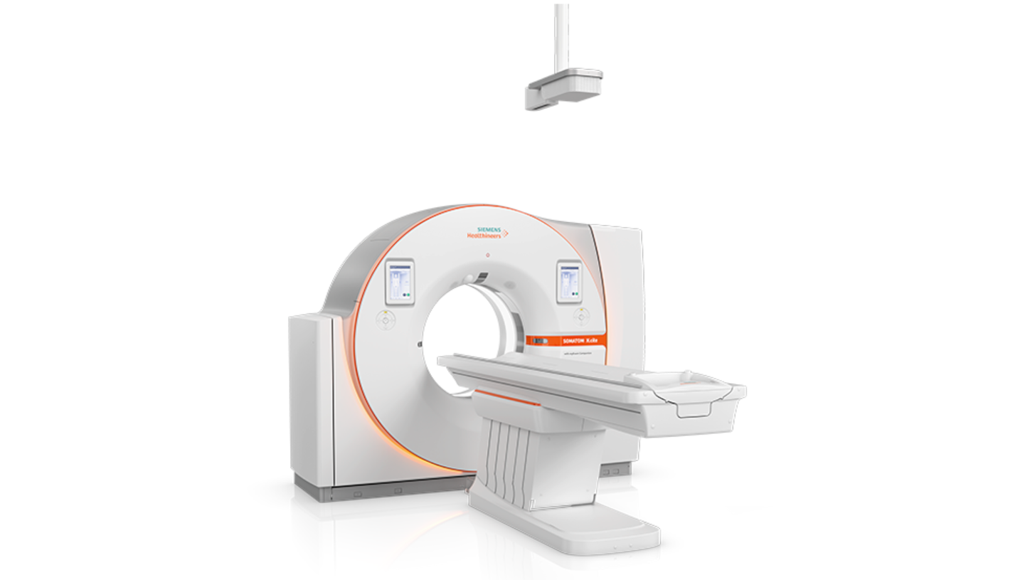 Siemens Healthineers SOMATOM X.cite CT scanner and patient table with manufacturer-displayed overhead camera, official image