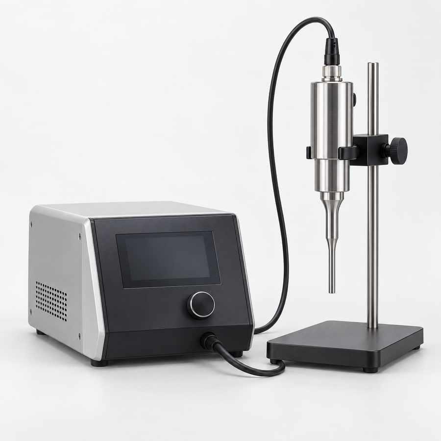 Laboratory ultrasonic processor with a probe and adjustable support stand