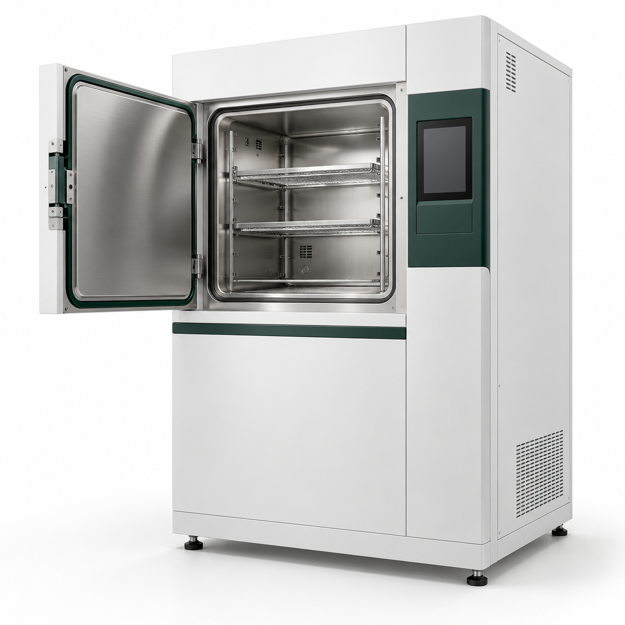 Floor-standing low-temperature sterilization system with a stainless chamber and touchscreen