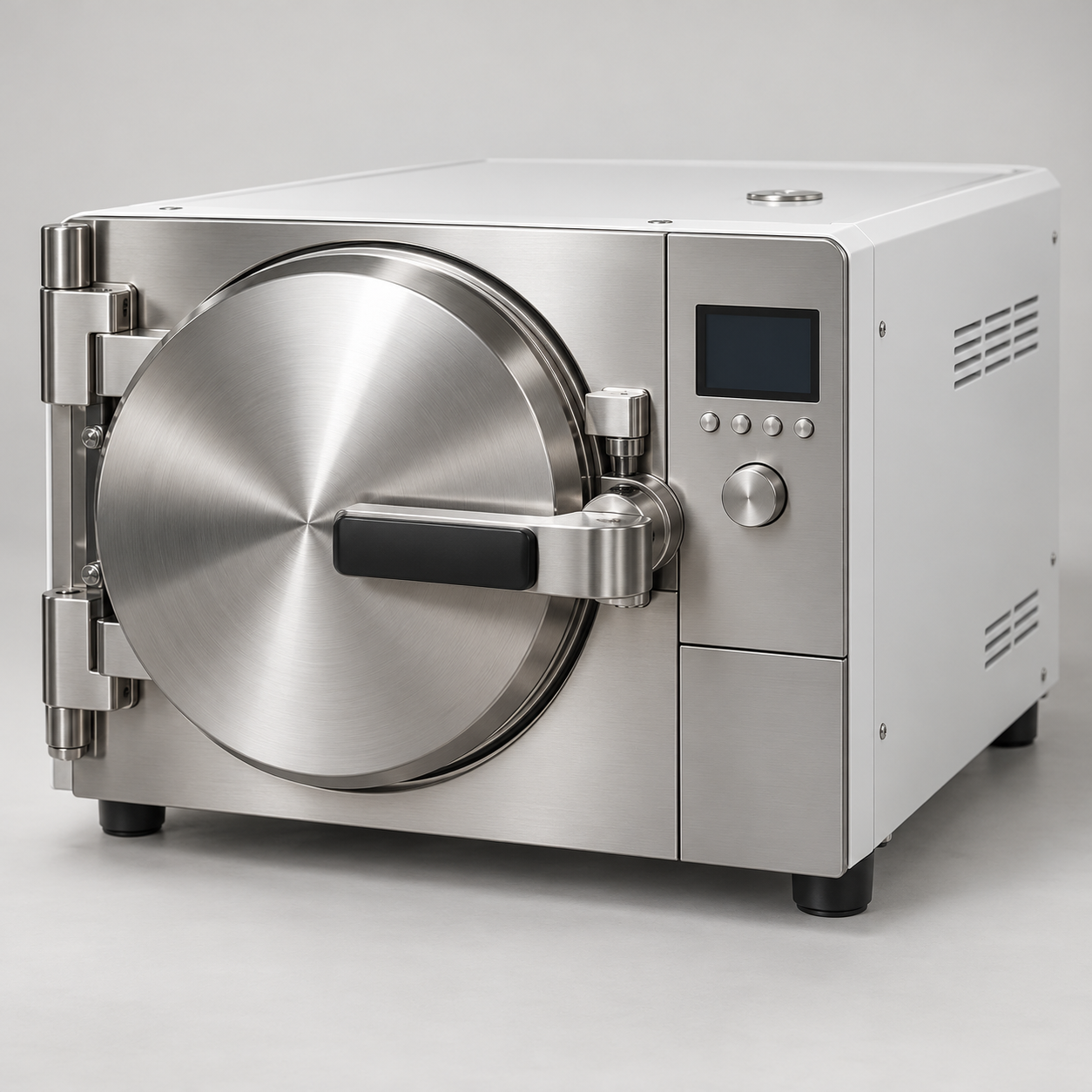 Horizontal tabletop laboratory steam autoclave