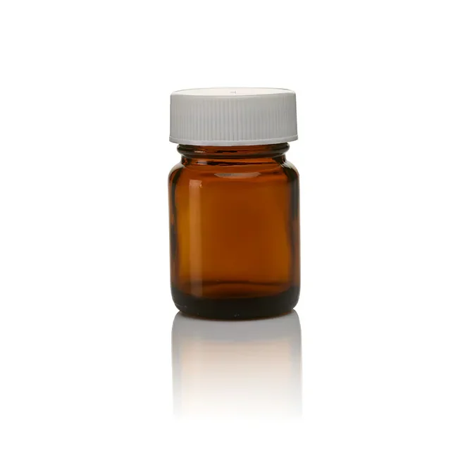Thermo Fisher catalogue image for Amber Glass Wide Mouth Bottle with Polypropylene Closure, 15 mL (130-005/LP)