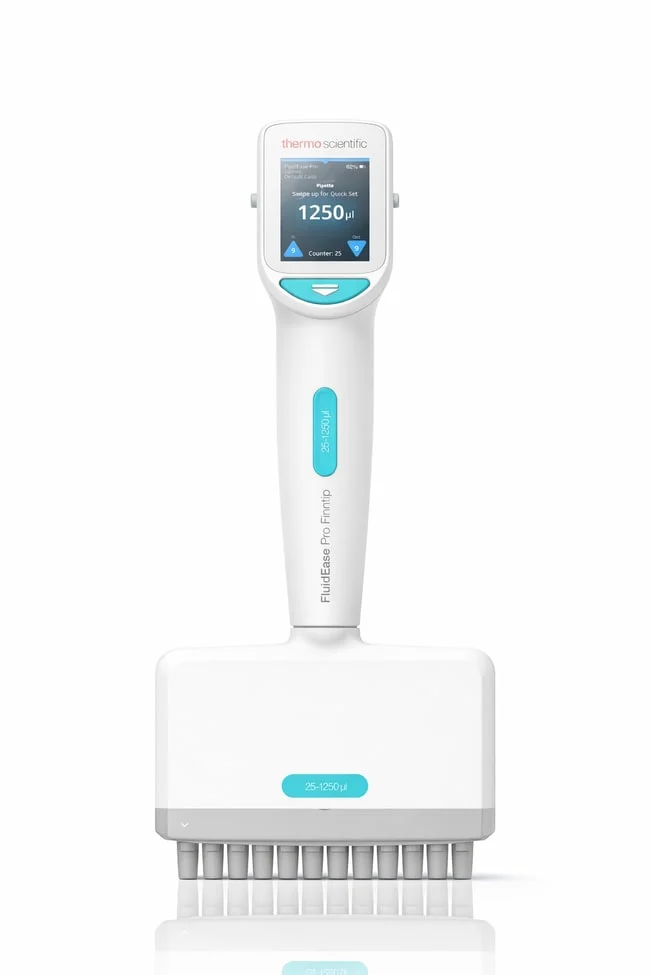 FluidEase™ Pro Finnpipette™ Electronic Multichannel Pipette, 25 to 1250 µL, Turquoise