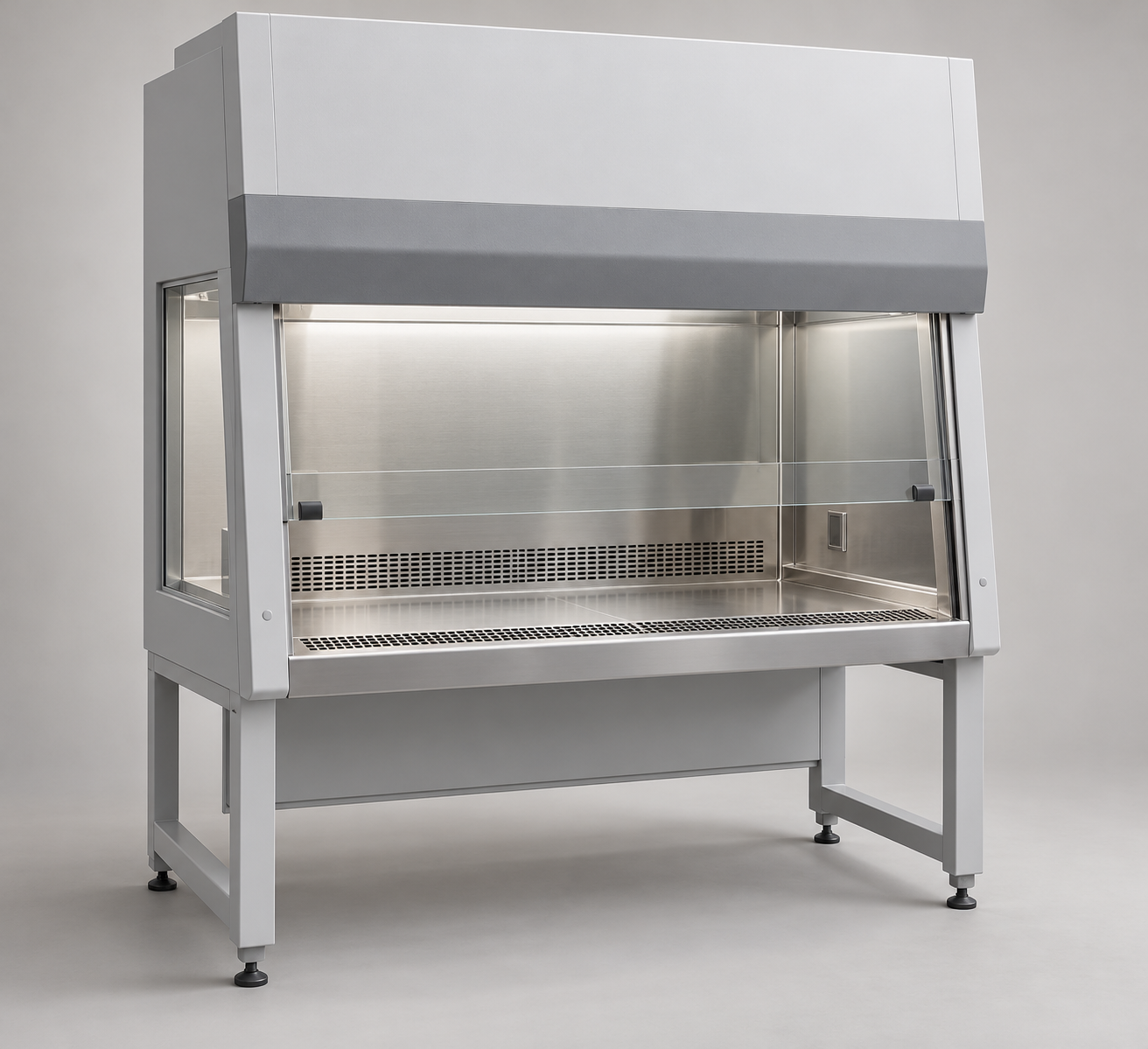 Class II biological safety cabinet with transparent sash and stainless work surface
