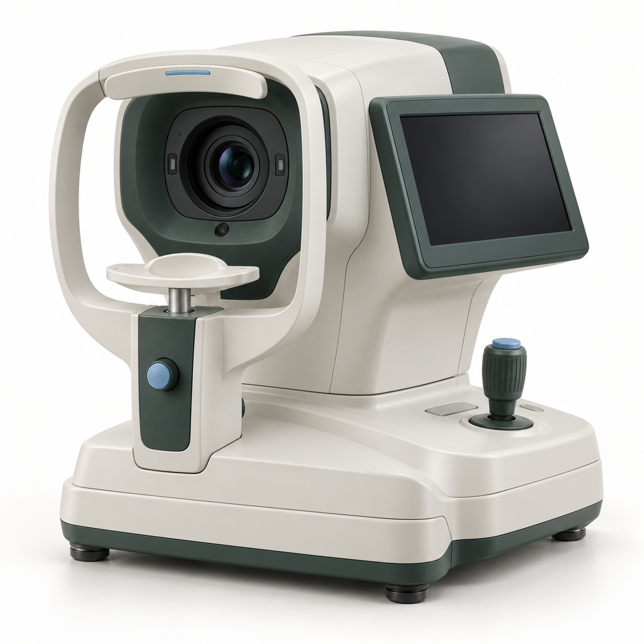 Tabletop ophthalmic autorefractor and keratometer with patient alignment support