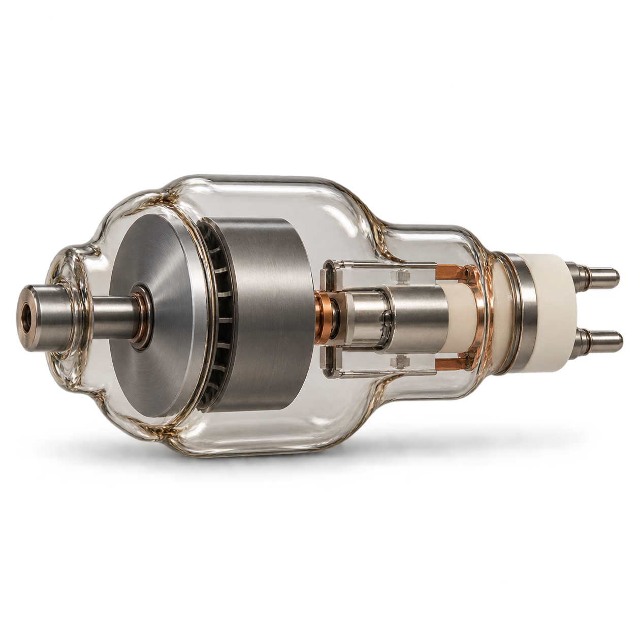 Rotating-anode diagnostic X-ray tube insert with glass envelope and ceramic terminals
