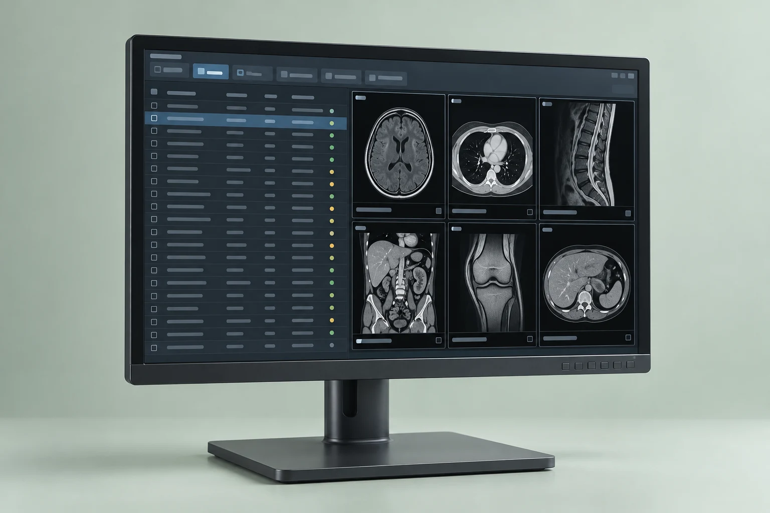 Medical imaging worklist display with abstract study entries and image preview tiles