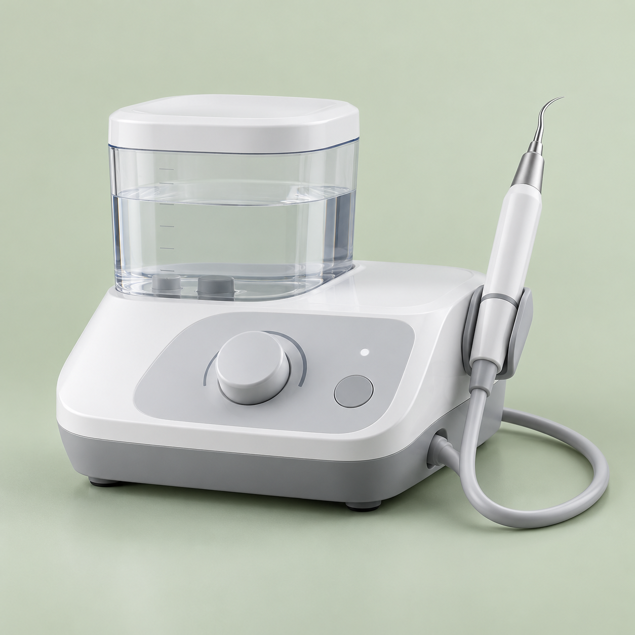 Tabletop ultrasonic dental scaler with handpiece and water reservoir