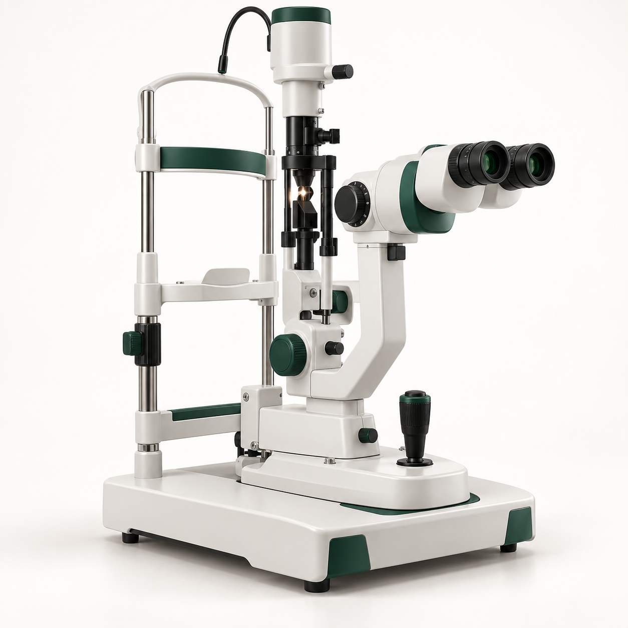 Slit lamp biomicroscope with binocular viewing head and adjustable chin rest
