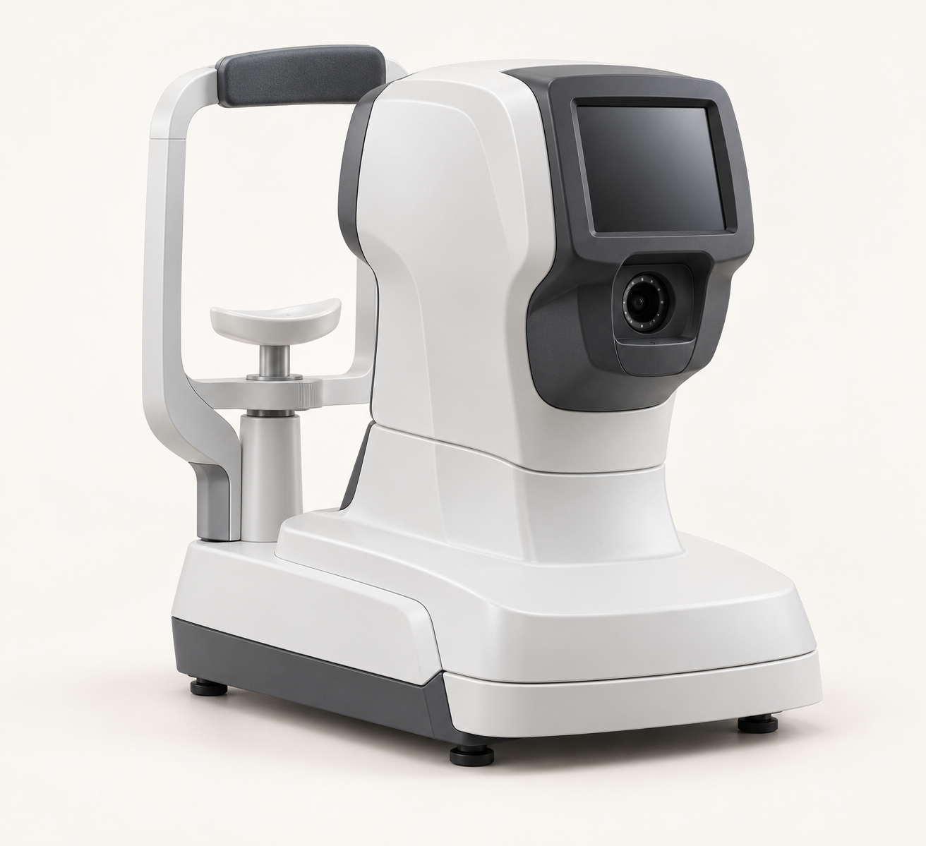 Tabletop non-contact tonometer with patient headrest and integrated display
