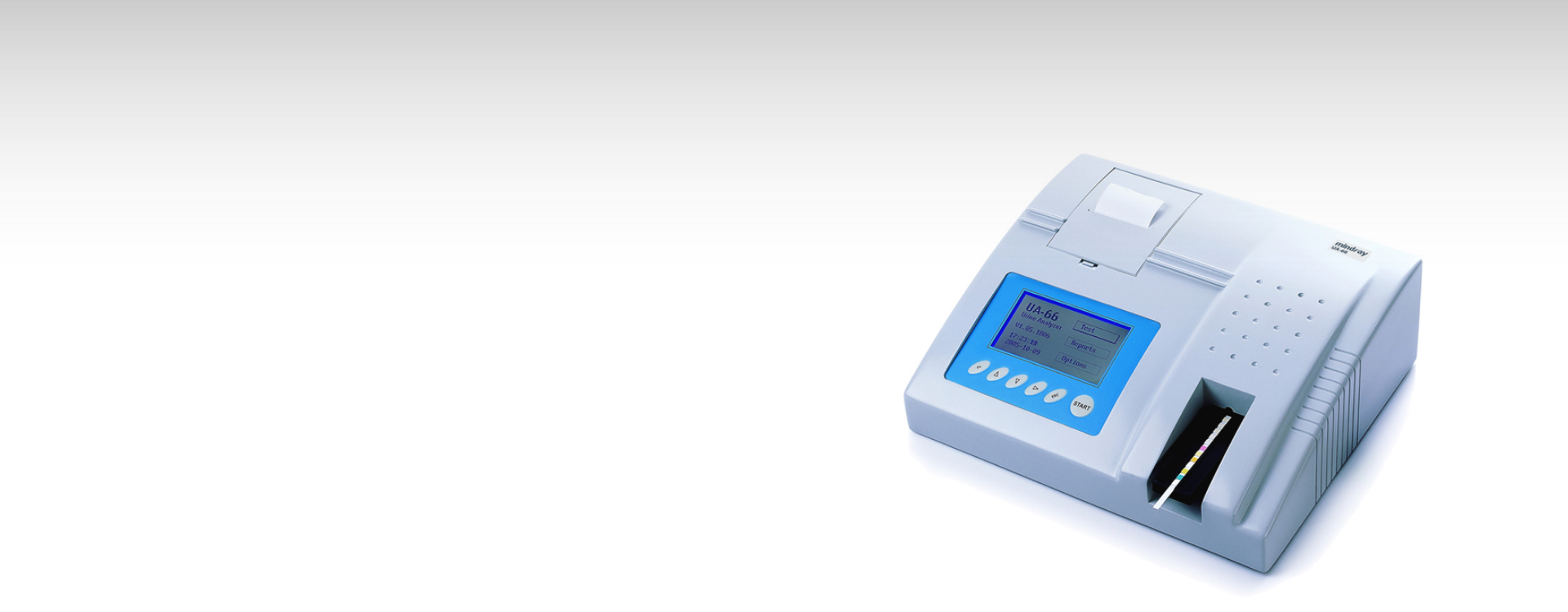 Mindray UA-66 urine analyser with strip tray, genuine unmodified manufacturer product image