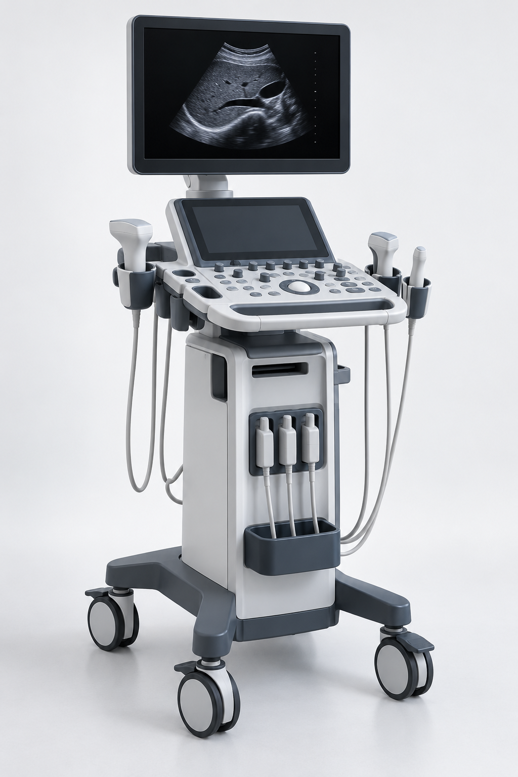 Portable point-of-care ultrasound scanner on a compact cart