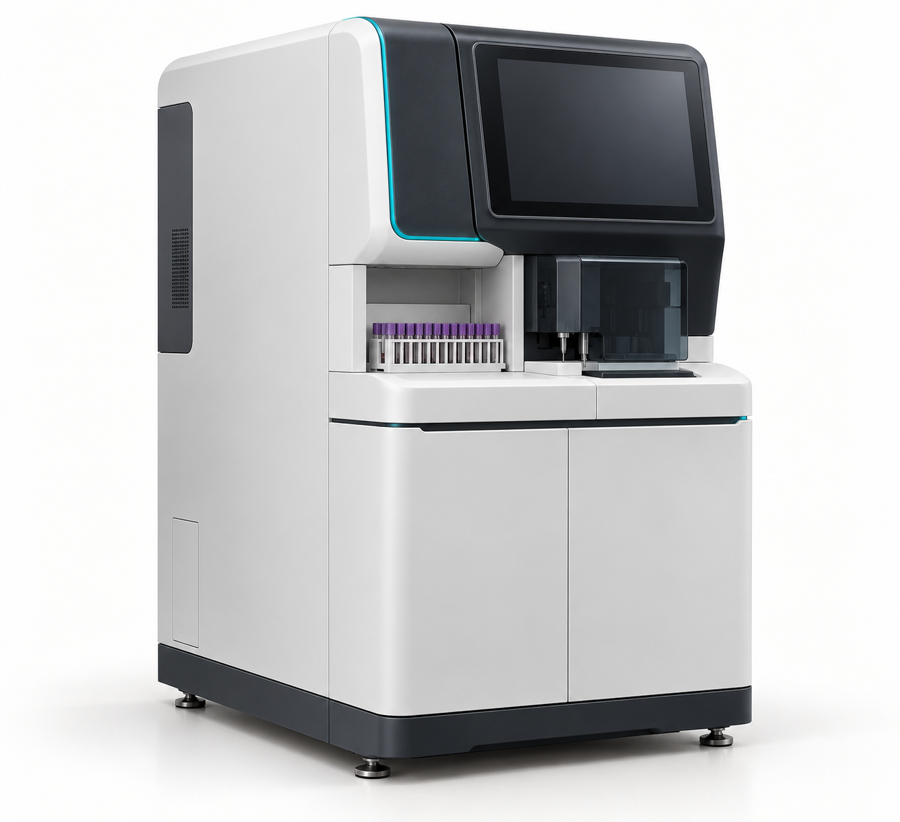 Automated clinical hematology analyzer with touchscreen and sample access panel