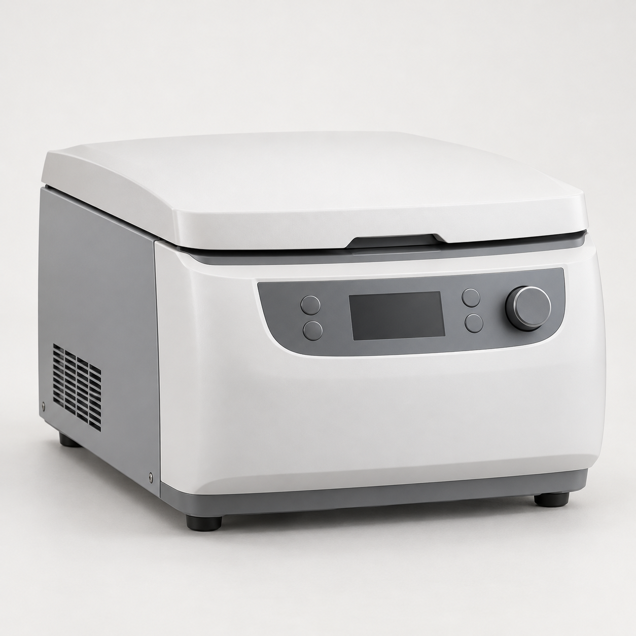 Compact refrigerated benchtop microcentrifuge with closed lid and front control panel
